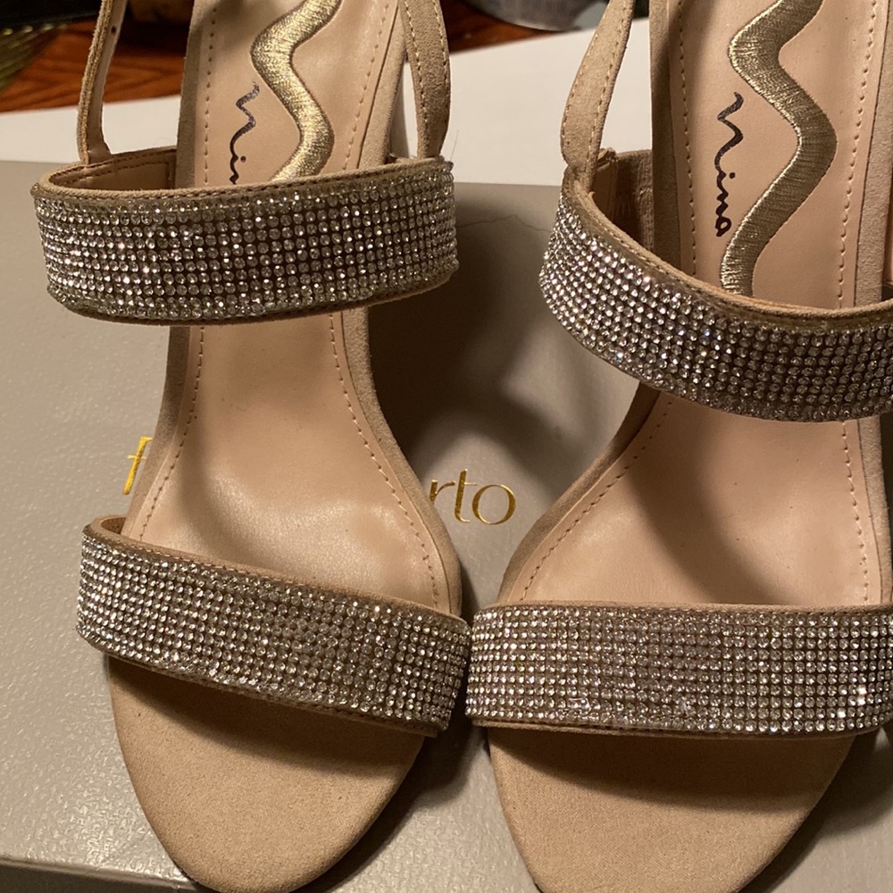Nina silver “Dress up” glitter with rhinestones women’s heels